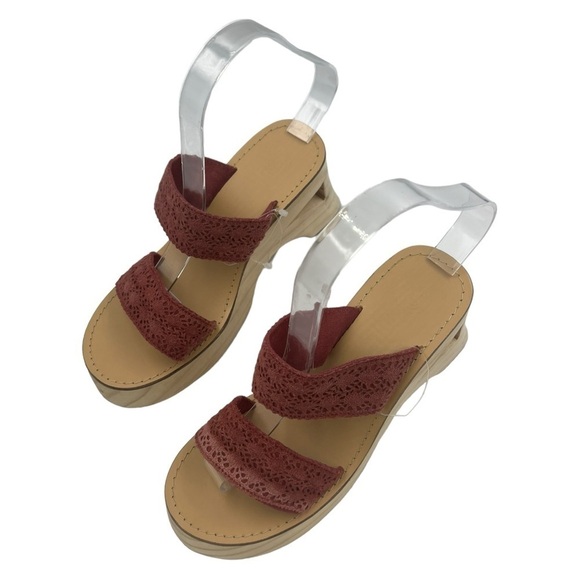 NWOT URBAN OUTFITTERS Geo-Wood Wedge Sandals Mauve 6 - Picture 6 of 11